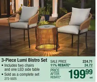 Menards Backyard Creations Lumi 3-Piece Patio Bistro Set offer