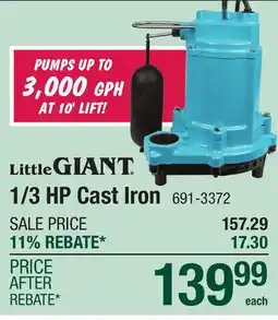 Menards Little Giant 1/3 HP Cast Iron Sump Pump offer