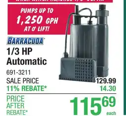 Menards Barracuda 1/3 HP Automatic Submersible Utility Pump offer