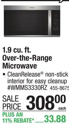 Menards Whirlpool 1.9 cu.ft. Fingerprint Resistant Stainless Steel Over-the-Range Microwave offer