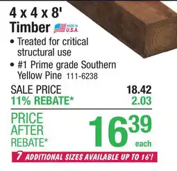 Menards AC2 4 x 4 x 8' #1 Critical Structural CedarTone Premium Pressure Treated Timber offer