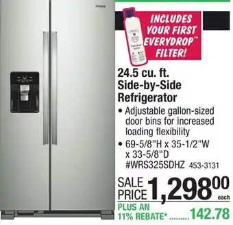 Menards Whirlpool 24.5 cu. ft. Fingerprint Resistant Stainless Steel Side-by-Side Refrigerator offer