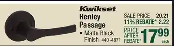 Menards Kwikset Henley Hall/Closet Passage Lever in Matte Black offer