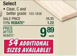 Menards 1 x 4 x 8' Select Pine Board offer
