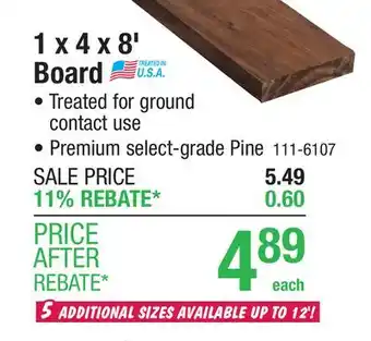 Menards AC2 1 x 4 x 8' Ground Contact CedarTone Premium Pressure Treated Board offer