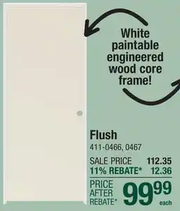 Menards Mastercraft 30W x 80H Primed Flush Prehung Interior Door - Right Inswing offer