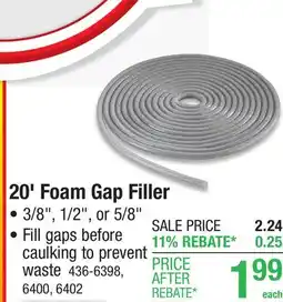 Menards 5/8 x 20' Foam Backer Rod Caulk Saver offer