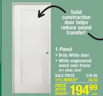 Menards Mastercraft 30W x 80H Brite White 1-Panel Prehung Interior Door - Right Inswing offer