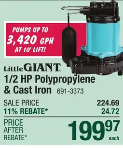 Menards Little Giant 1/2 HP Cast Iron Sump Pump offer
