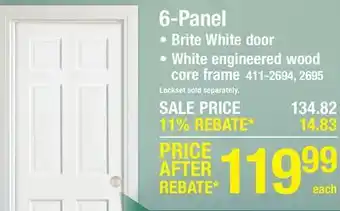 Menards Mastercraft 30W x 80H Brite White 6-Panel Prehung Interior Door - Right Inswing offer