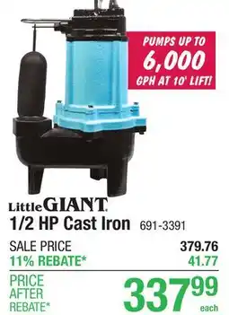 Menards Little Giant 1/2 HP Cast Iron Sewage Pump offer