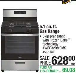 Menards Whirlpool 30 5.1 cu. ft. Stainless Steel Gas Range offer