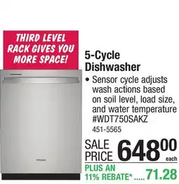 Menards Whirlpool 5-Cycle Fingerprint-Resistant Stainless Steel Built-In Dishwasher with AI Intelligent Wash offer