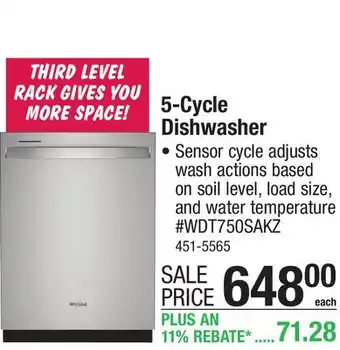 Menards Whirlpool 5-Cycle Fingerprint-Resistant Stainless Steel Built-In Dishwasher with AI Intelligent Wash offer