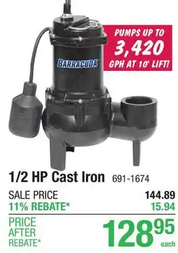 Menards Barracuda 1/2 HP Cast Iron Submersible Sewage Pump offer