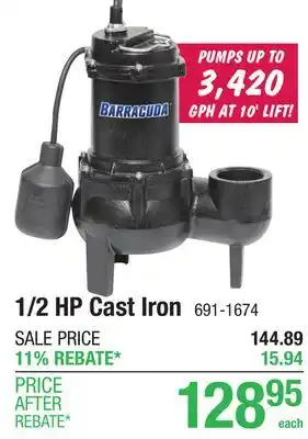 Menards Barracuda 1/2 HP Cast Iron Submersible Sewage Pump offer