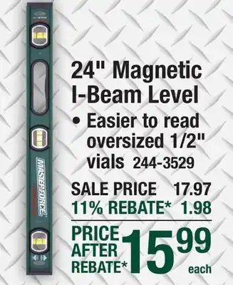 Menards Masterforce 24 Magnetic I-Beam Level offer