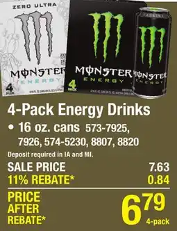 Menards 4-Pack Energy Drinks offer