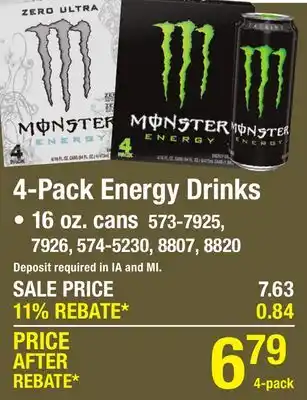 Menards 4-Pack Energy Drinks offer