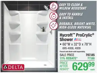 Menards Delta Hycroft ProCrylic 60W x 32D x 78H White Shower with Left Drain (4-Piece) offer