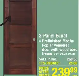 Menards Mastercraft 30W x 80H Mocha Poplar 3-Panel Equal Prehung Interior Door - Right Inswing offer