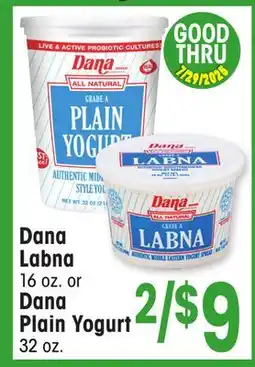 Jewel-Osco Dana Labna 16 oz. or Dana Plain Yogurt 32 oz offer