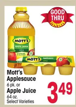 Jewel-Osco Mott's Applesauce 6 pk. or Apple Juice 64 oz offer
