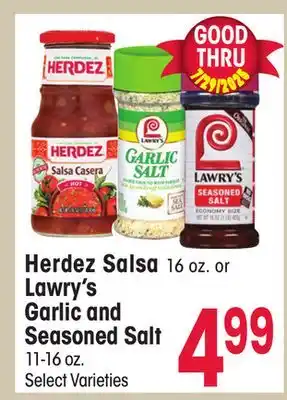 Jewel-Osco Herdez Salsa 16 oz. or Lawry's Garlic and Seasoned Salt 11-16 oz offer