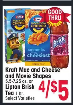 Jewel-Osco Kraft Mac and Cheese and Movie Shapes 5.5-7.25 oz. or Lipton Brisk Tea 1 ltr offer
