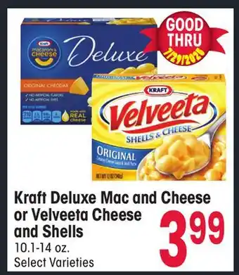 Jewel-Osco Kraft Deluxe Mac and Cheese or Velveeta Cheese and Shells offer