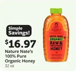 Fareway Nature nate's 100% pure organic honey offer