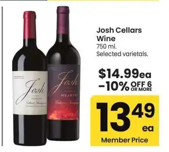 Albertsons Josh Cellars Wine - 750 ml. Selected varietals offer