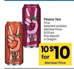 Albertsons Peace Tea - 16 oz. Selected varieties., Member Price: $1.00 ea offer