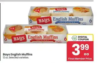 Albertsons Bays English Muffins - 12 oz. Selected varieties offer