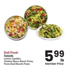 Albertsons Deli Fresh Salads - Lemon Capellini, Chicken Bacon Ranch Pasta, Pesto Basil Bowite Pasta offer