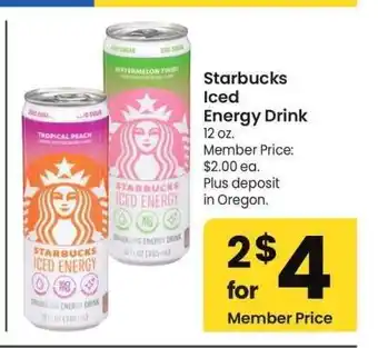 Albertsons Starbucks iced energy drink - 12 oz. Member Price: $2.00 ea offer
