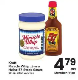 Albertsons Kraft Miracle Whip 15-oz or Heinz 57 Steak Sauce 10-oz - select varieties offer