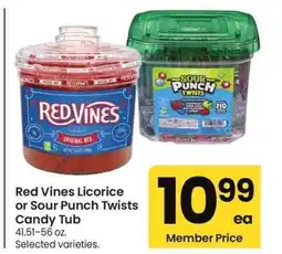 Albertsons Red Vines Licorice or Sour Punch Twists Candy Tub - 41.51-56 oz. Selected varieties offer
