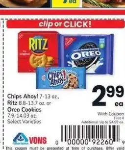 Albertsons Chips Ahoy! 7-13 oz., Ritz 8.8-13.7 oz. or Oreo Cookies 7.9-14.03 oz. - Select Varieties offer