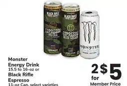 Albertsons Monster Energy Drink 15.5 to 16-oz or Black Rife Espresso 11-oz Can - select varieties offer