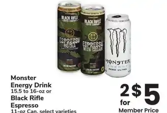 Albertsons Monster Energy Drink 15.5 to 16-oz or Black Rife Espresso 11-oz Can - select varieties offer