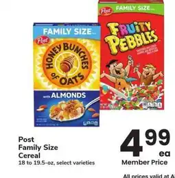 Albertsons Post Family Size Cereal - 18 to 19.5 - oz, select varieties offer