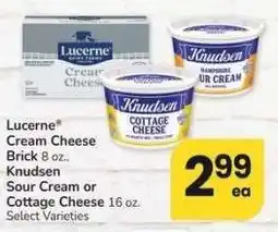 Albertsons Lucerne Cream Cheese Brick 8 oz., Knudsen Sour Cream or Cottage Cheese 16 oz. - Select Varieties offer