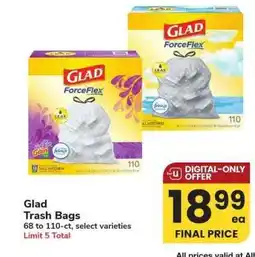 Albertsons Glad Trash Bags - 68 to 110 - ct, select varieties offer