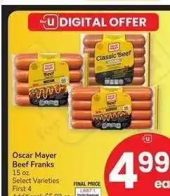 Albertsons Oscar Mayer Beef Franks - 15 oz. Select Varieties offer