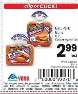 Albertsons Ball Park Buns - 8 ct. Select Varieties offer