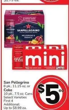 Albertsons San Pellegrino 6 pk., 11.15 oz. or Coke 10 pk., 7.5 oz. Cans - Select Varieties offer