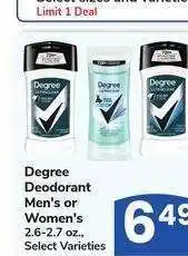Albertsons Degree Deodorant Men's or Women's - 2.6-2.7 oz., Select Varieties offer