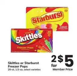 Albertsons Skittles or Starburst Freezer Pops - 20-ct, 1.5-oz, select varieties offer
