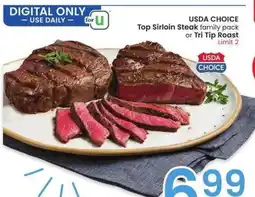 Albertsons USDA CHOICE Top Sirloin Steak family pack or Tri Tip Roast offer